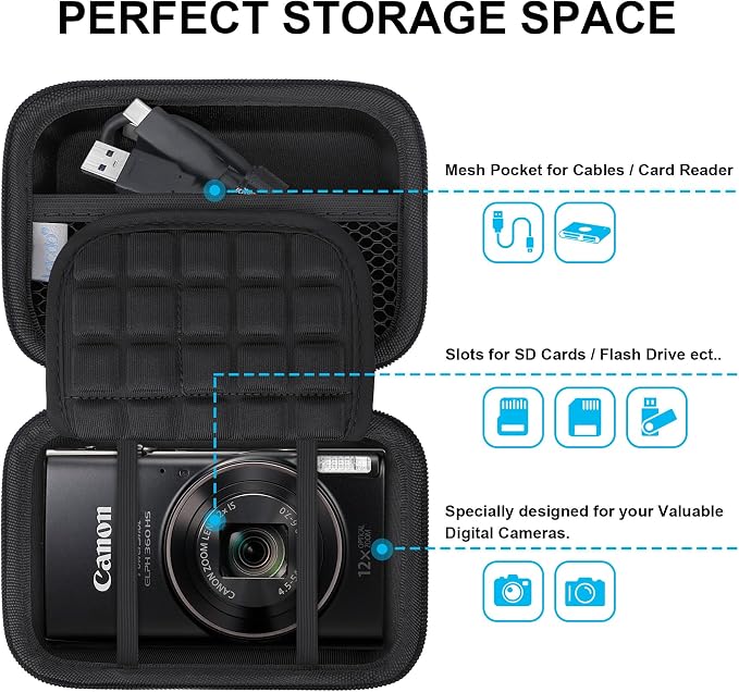 Lacdo Camera Carrying Case for Canon PowerShot ELPH 360/200/185/180/190/350 - Image 2