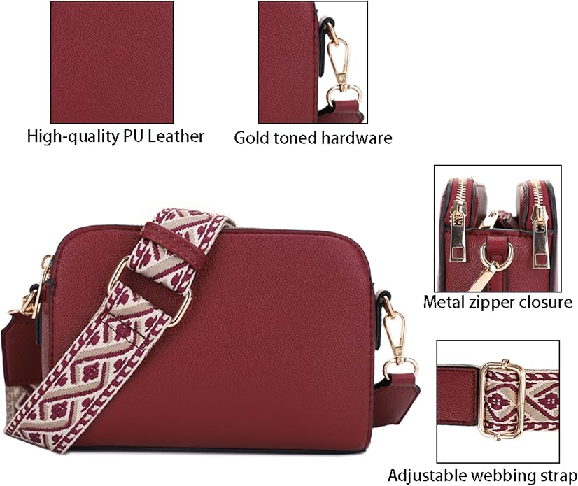 EVVE Crossbody Bags for Women Trendy Triple Zip Small Crossbody Camera Bag Purse - Image 4