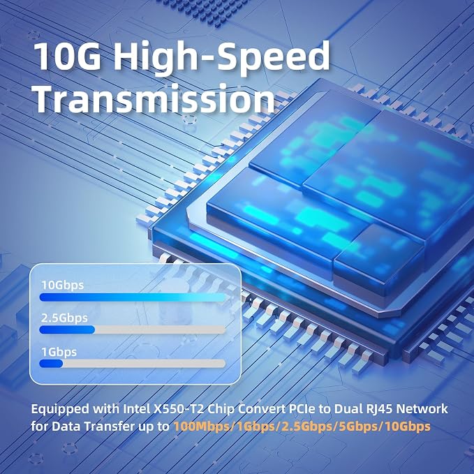 10Gb PCIe Network Card with Intel X550-T2 Chip, 10GBe Dual RJ45 Network Adapter - Image 2
