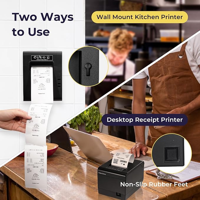 Volcora Thermal Receipt Printer, 80mm POS Printer w/Auto Cutter, USB/WiFi - Image 7