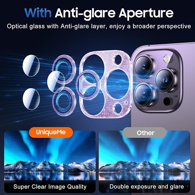 UniqueMe 3 Packs Compatible for iPhone 14 Pro Max/iPhone 14 Pro Camera Lens - Image 3