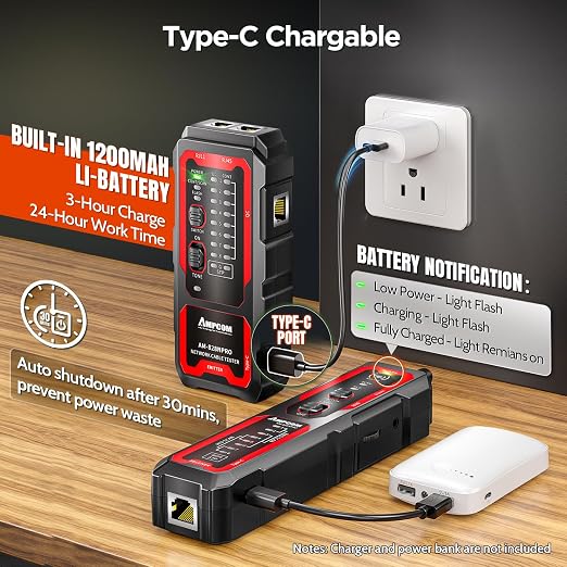 AMPCOM Rechargeable Tone Generator and Probe Kit, Wire Tracker & Cable Tracer - Image 3