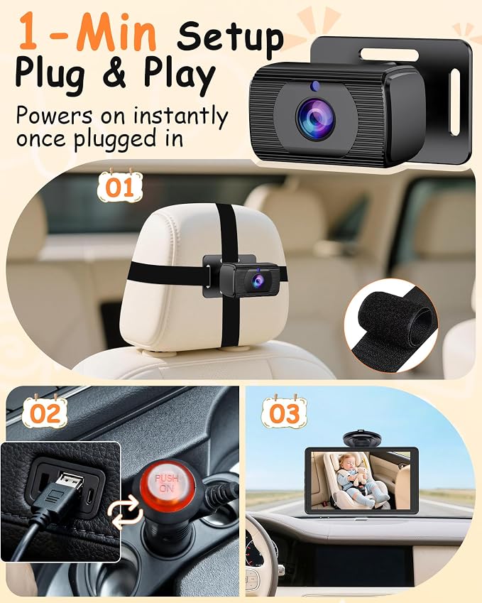 Rohent Baby Car Camera 7.2-Inch Monitor: 1080P HD Rear Facing Infant Backseat - Image 6
