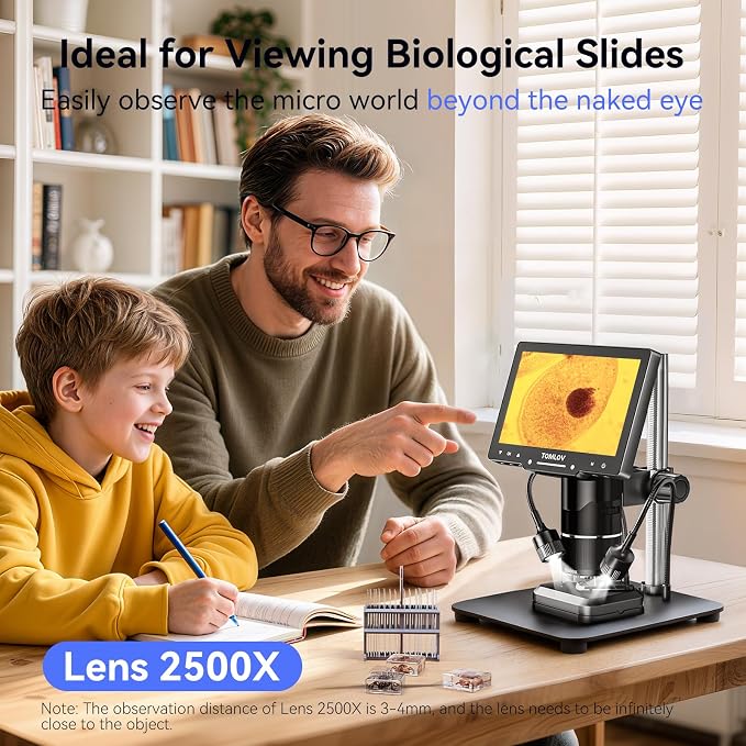 TOMLOV TriL107 3-Lens Digital Microscope: 7" 2500X 2K HD Coin Microscope - Image 6
