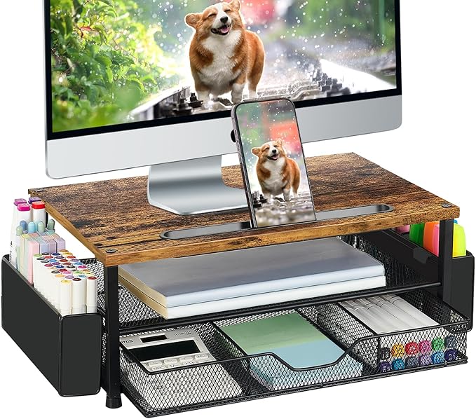 AUPSEN Wood Desk Organizers and Accessories, 2-Tier Computer Monitor Stand Riser by AUPSEN