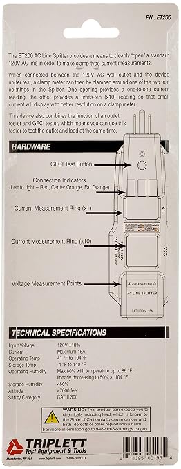 Triplett ET200 AC Line Splitter and GFCI Outlet/Receptacle Tester - Image 10