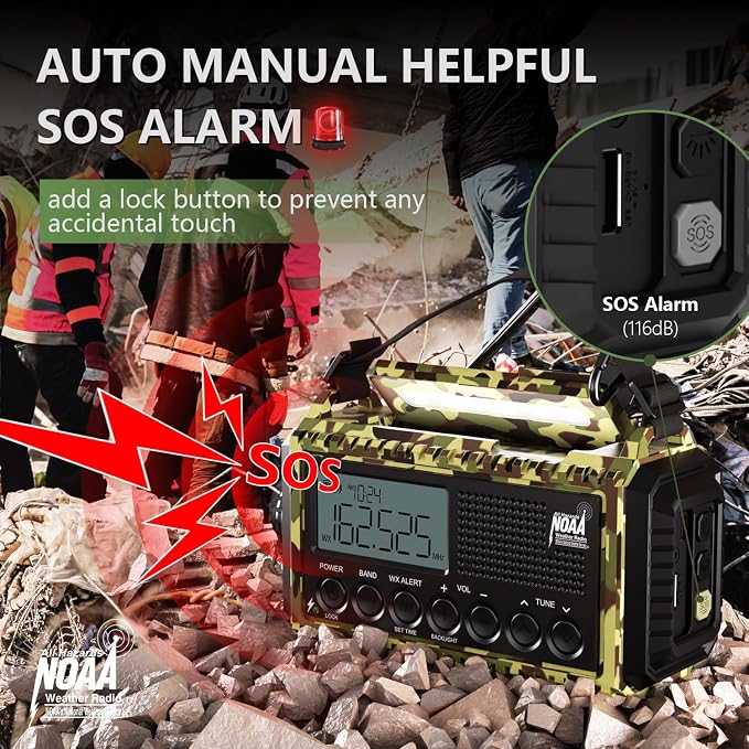 Emergency Weather Radio, 12000mAh/44400mWh Solar Hand Crank AUTO NOAA - Image 4