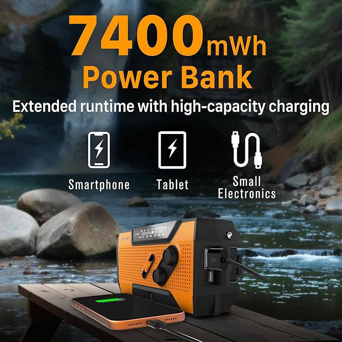 FosPower NOAA Emergency Weather Radio A1 7400mWh Portable Power Bank, - Image 3