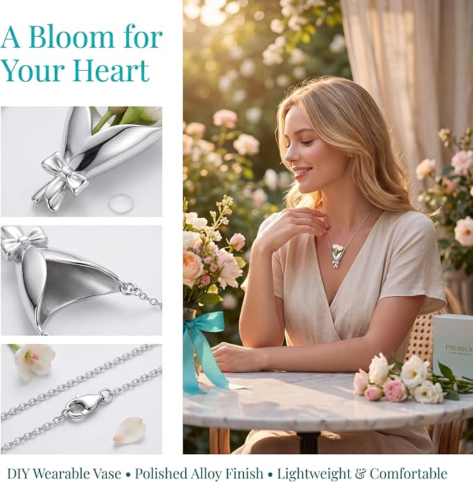 Wearable Flower Vase Necklace for Women, DIY Flower Bouquet Pendant Floral - Image 3