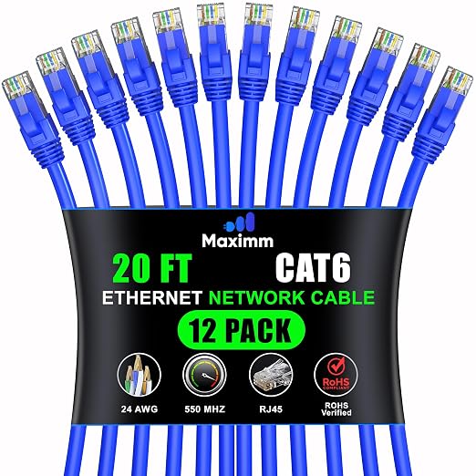 Maximm Cat 6 Ethernet Cable 20 Ft, Cat6 Cable, LAN Cable, Internet Cable by MaximmCable