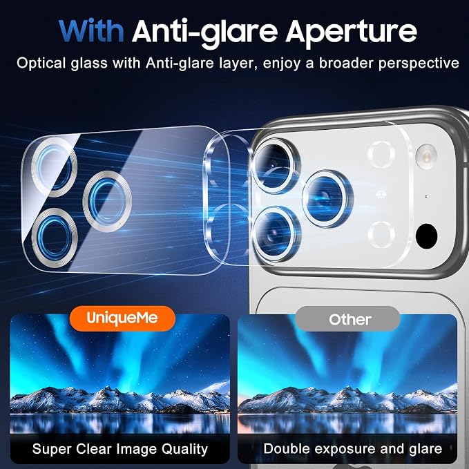 UniqueMe 3 Pack Compatible for iPhone 17 Pro Max Camera Lens Protector - Image 4