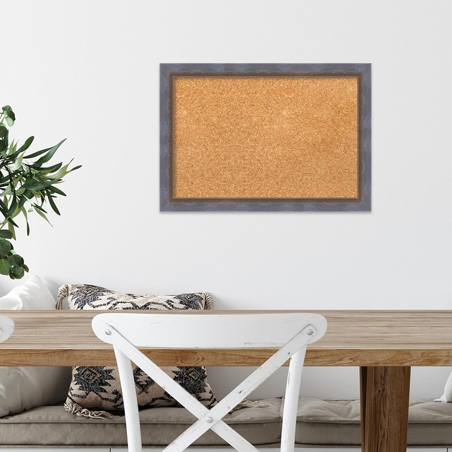 Amanti Art Natural Cork Board for Wall, 14x20 Vision Board with Blue Wood Frame, Small Corkboard Office Decor for Home Organization, Modern Corkboard Pinboard to Display Items for Home Organization