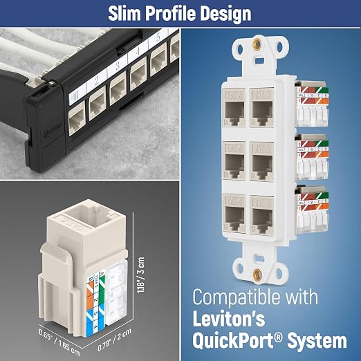 Everest 90° Angled RJ45 Cat6A Keystone Jacks 50-Pack in Light Almond - Image 6