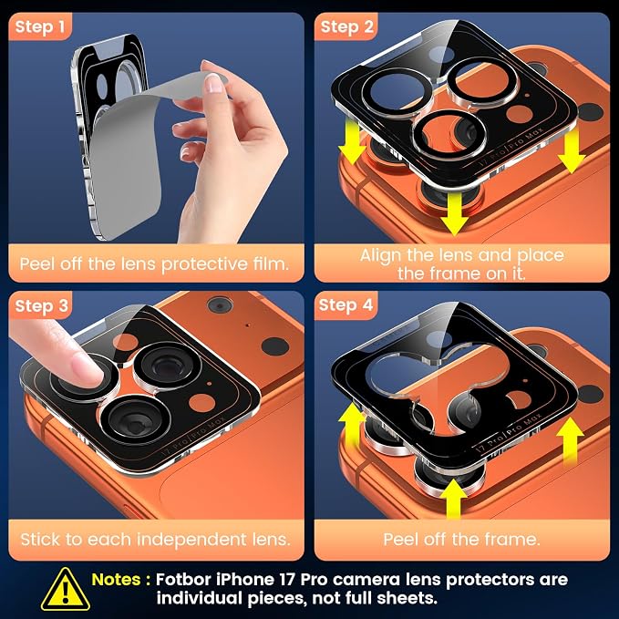 Fotbor Compatible with 3 Pack iPhone 17 Pro Screen Protector with 1 Set Camera - Image 3