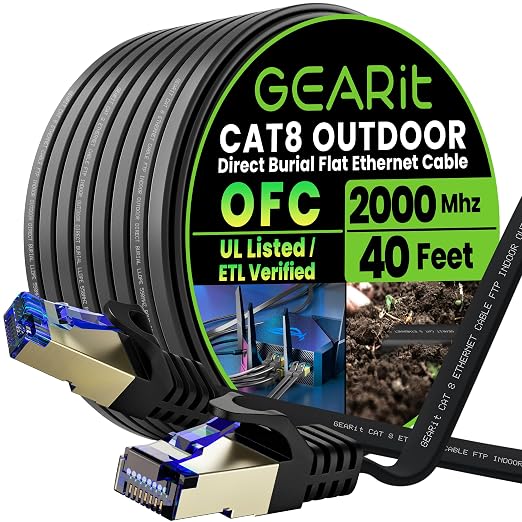 GEARit Cat 8 Outdoor Flat Ethernet Cable Direct Burial Rated LLDPE Jacket by GEARit