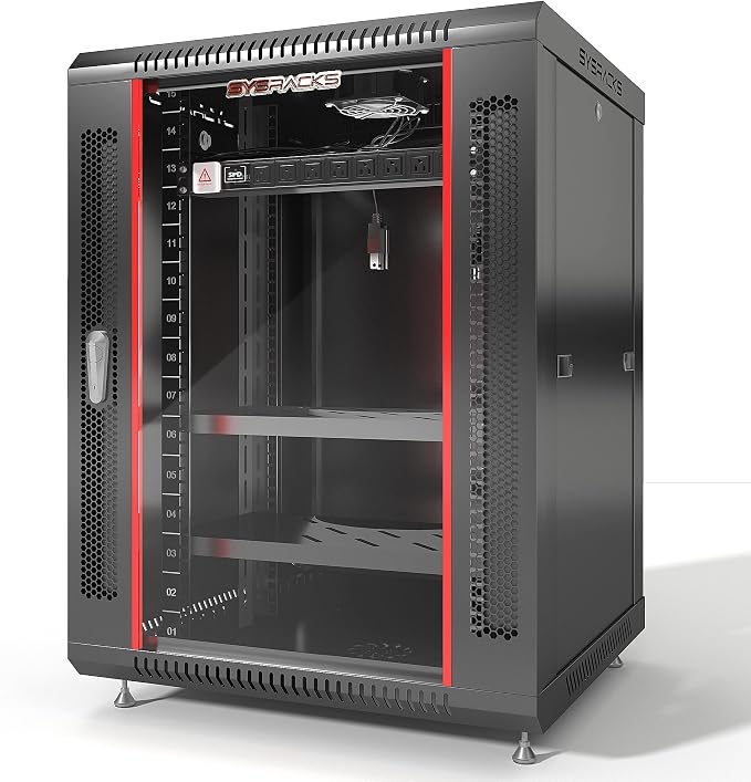 15U Wall Mount Server Rack Cabinet – 19" Network Rack Enclosure, PDU & 2 Shelves by SYSRACKS