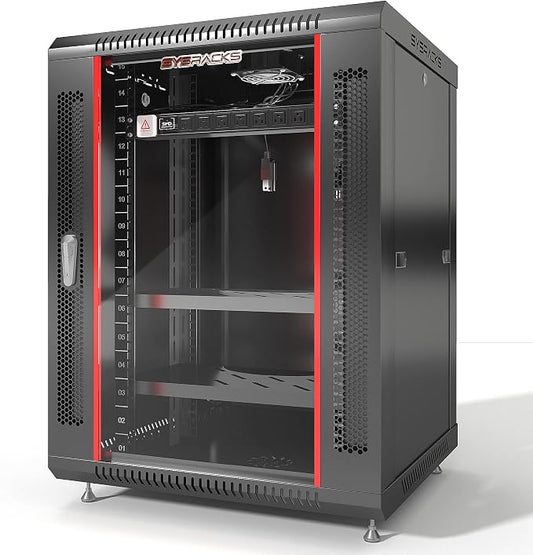 15U Wall Mount Server Rack Cabinet – 19" Network Rack Enclosure, PDU & 2 Shelves by SYSRACKS