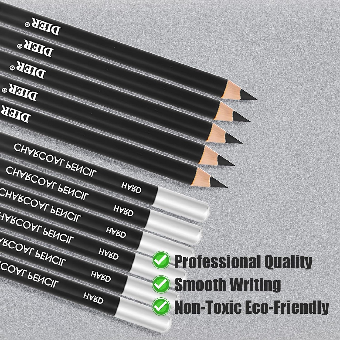 Geyoga 36 Pcs Professional Charcoal Pencils Soft, Medium and Hard for Drawing Charcoal Pencils for Sketching Shading Drawing Blending Portrait(Black, Soft)