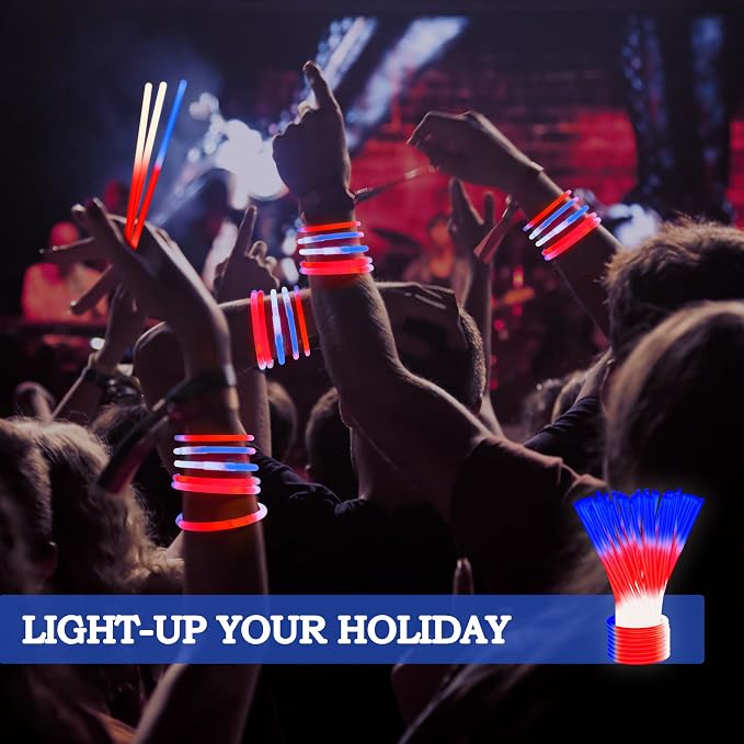 JOYIN 144 Pcs 4th of July Glow Sticks Bulk, Lightup Bracelet Necklace - Image 5