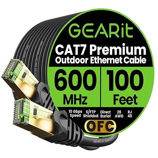 GEARit Cat7 Outdoor Ethernet Cable SFTP Shielded Foil Twisted Pair, Pure Copper by GEARit