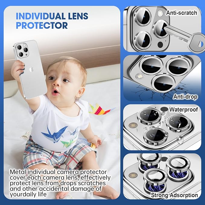 for iPhone 15 Pro/iPhone 15 Pro Max Camera Lens Protector Individual Metal Ring - Image 3