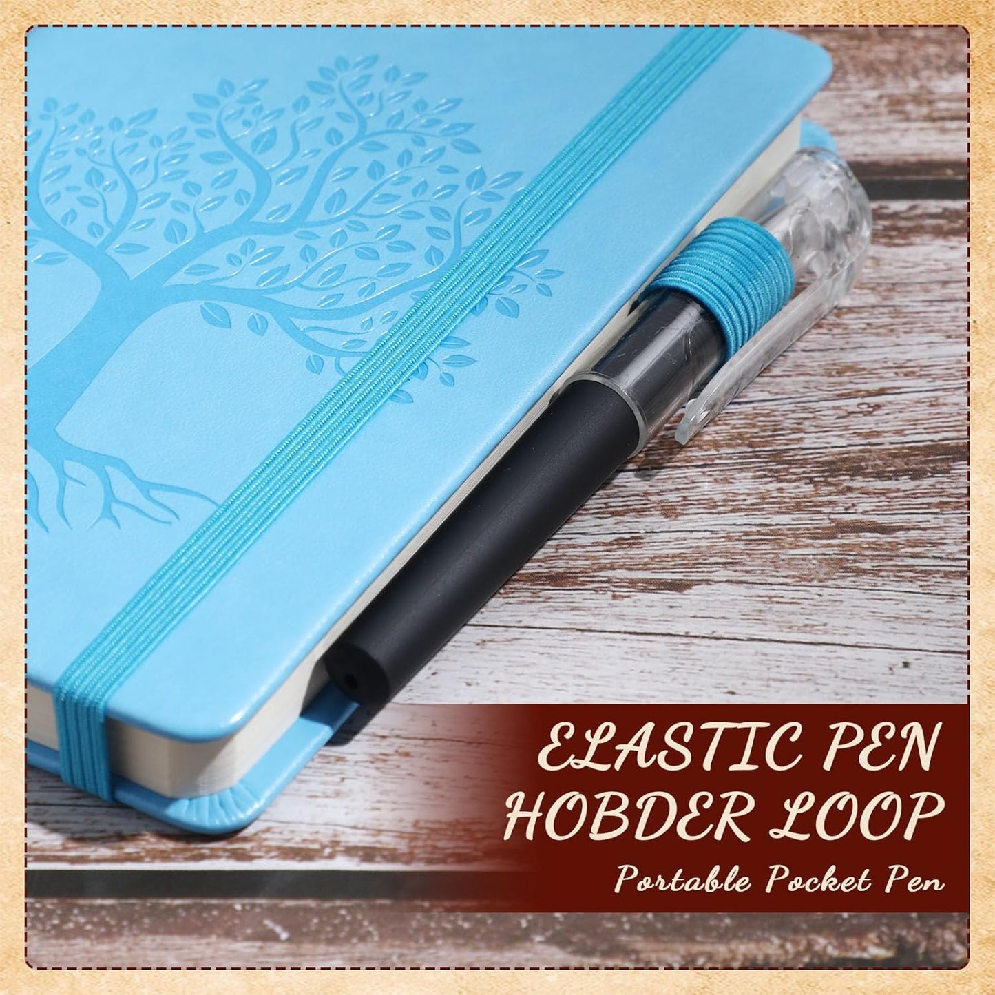 Estune Tree Small Notebooks Pen Leather Lined Pocket Subject Notebooks Hardcover Pocket Notepad Cute Ruled Leather Journals with Pen Holder for Men Women School Business, A6(Stylish Color,20 Set)