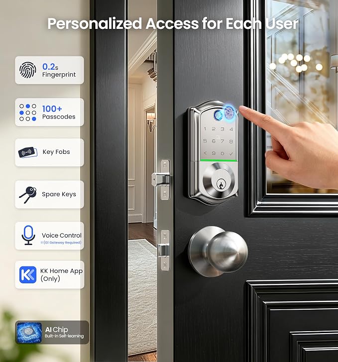 Veise VE017 Fingerprint Smart Door Lock, App Control, 8-in-1 Keyless Entry - Image 3