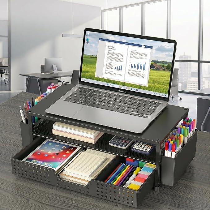 ECOLOVI Desk Organizer and Accessories, 2-Tier Computer Monitor Stand Rise - Image 4