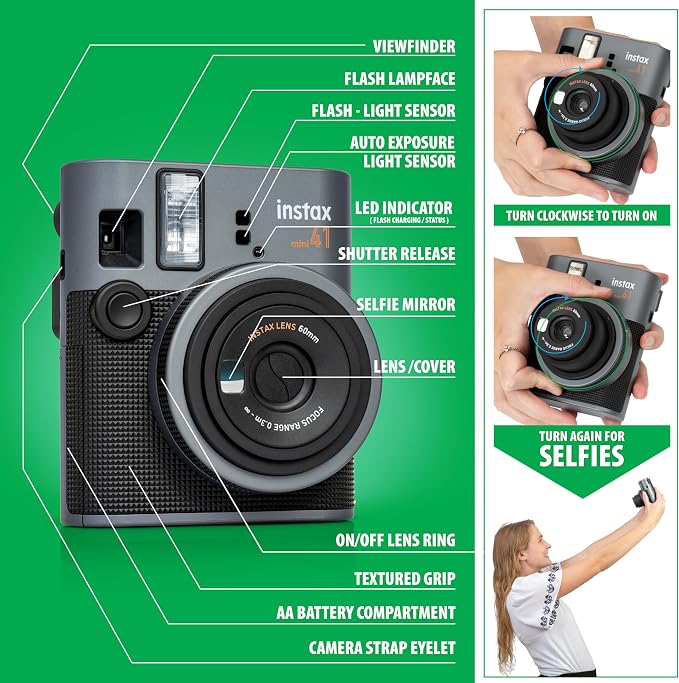 Fujifilm Instax Mini 41 Instant Film Camera Black + 20 Instax Instant Film - Image 7