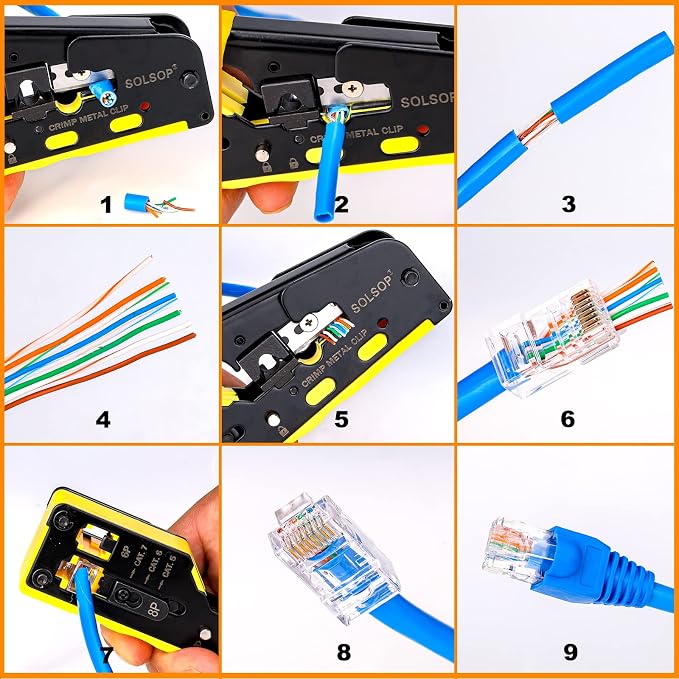 Solsop Pass Through RJ45 Crimp Tool Kit All-in-One Ethernet Crimper Cat7 Cat6 - Image 8