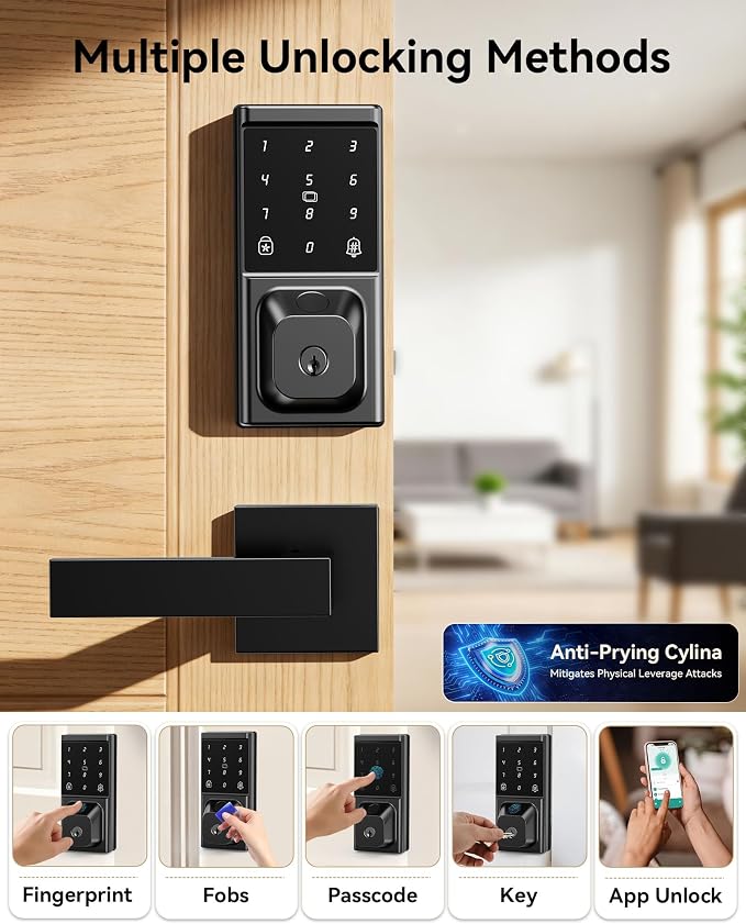 Smart Deadbolt Lock with 2 Lever Handles, Keyless Entry Door Lock Set, - Image 2
