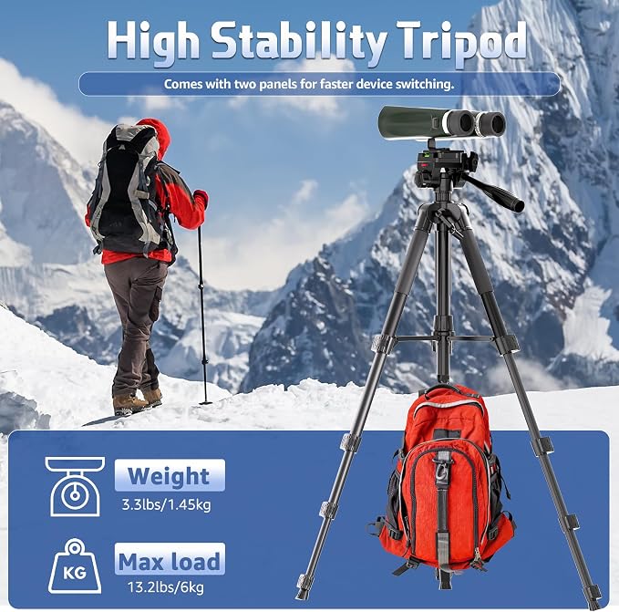 Binocular Tripod, 72” Spotting Scope Tripod Stand - Image 5