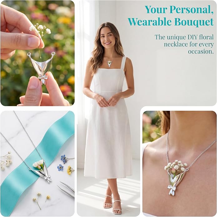 Wearable Flower Vase Necklace for Women, DIY Flower Bouquet Pendant Floral - Image 2