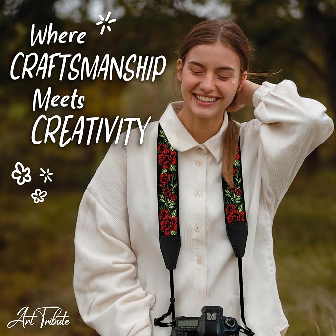 Art Tribute Camera Strap, Vintage Embroidered Neck Shoulder & Crossbody Camera - Image 8