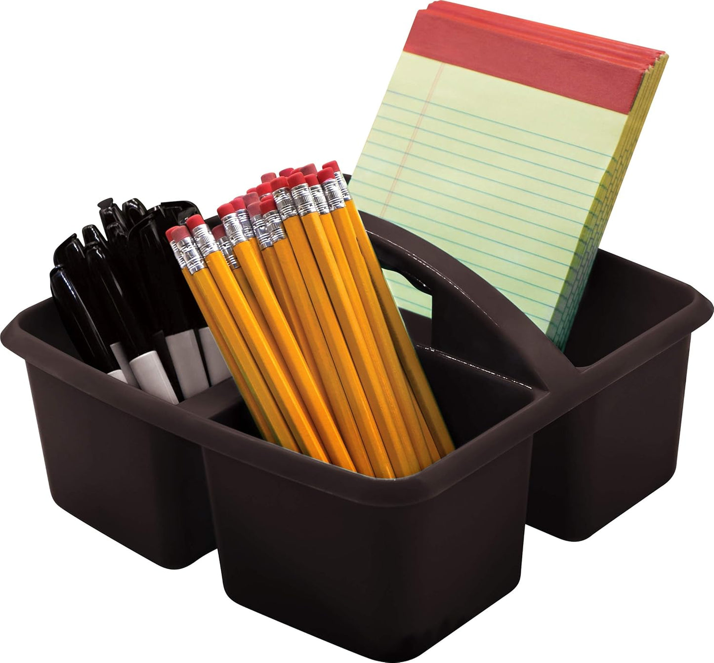 Teacher Created Resources Black Portable Plastic Storage Caddy for Classrooms, Kids Room, and Office Organization, 3 Compartment, 9.25" D x 9" W x 5.25" H, 6-Pack