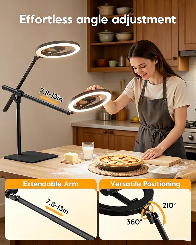 LUXSURE Ring Light with Stand for Desk, Adjustable Overhead Phone Mount with - Image 3