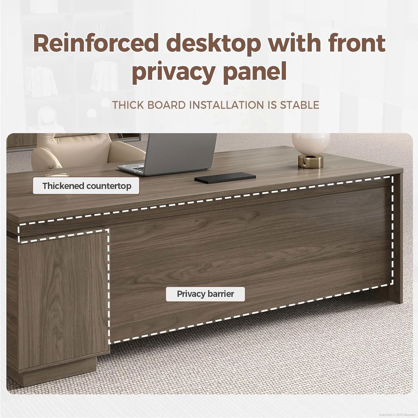 Executive Office Desk with Reversible Cabinets, Lockable Drawers, Cable Box & Privacy Panel – Modern Wood Grain Desk for Home Office or Business Use(Black Walnut,63" L*32" W*30" H)