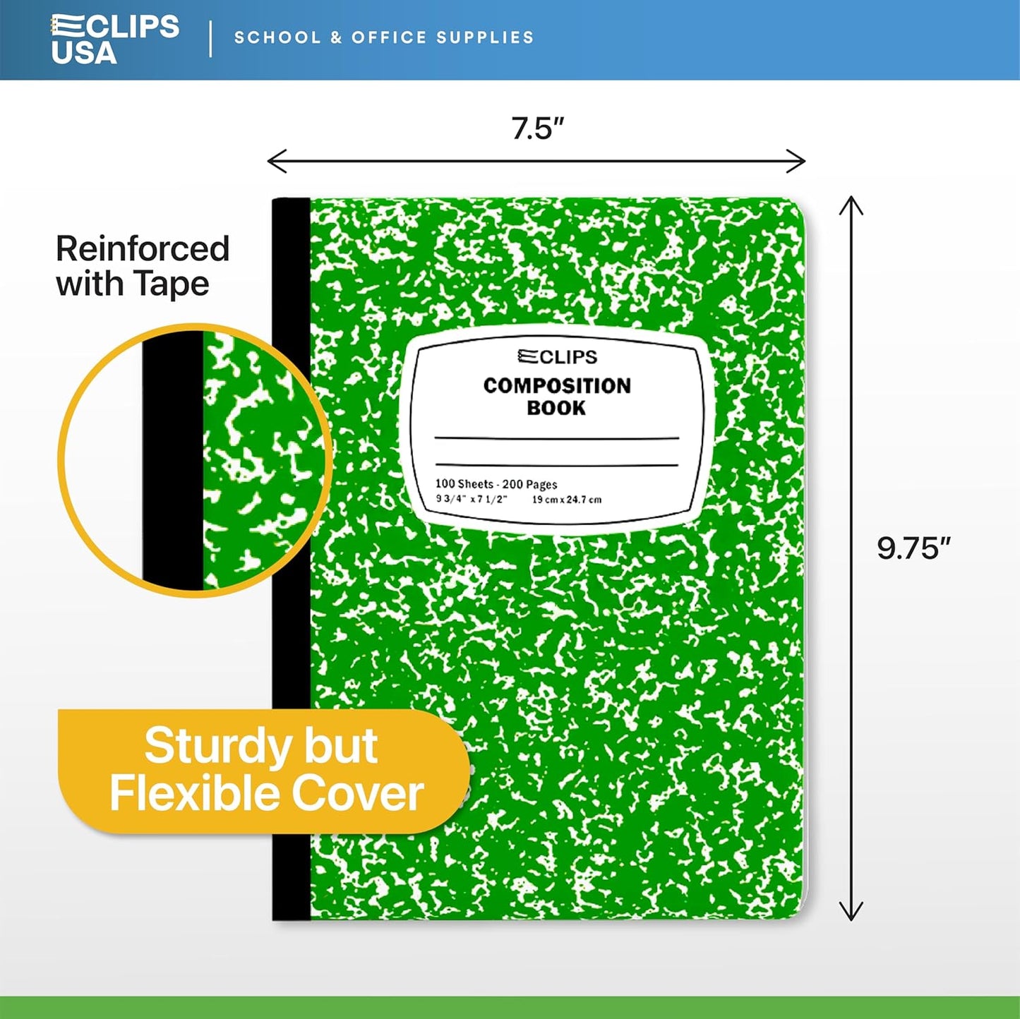 E-CLIPS USA Composition Notebooks, (24 Pack), Wide Ruled Composition Notebook, Marble Composition Notebook, 100 sheets, 200 Pages (24, Green)