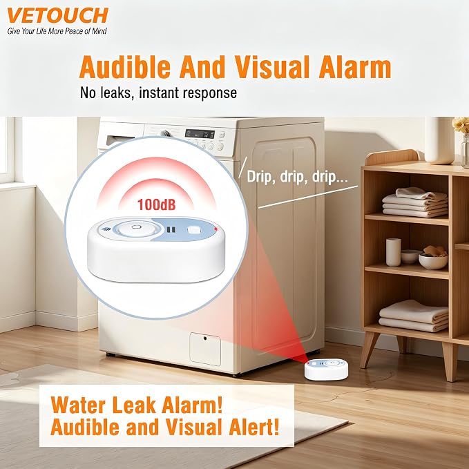Water Leak Detector with Loud Alarm, 100dB Siren & LED Flash, Water Sensor Alarm - Image 6