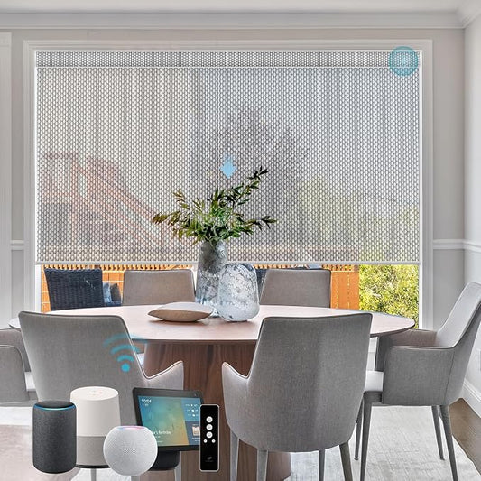 SmartWings Motorized Roller Shade, Light Filtering Smart Window Blinds Work by SmartWings