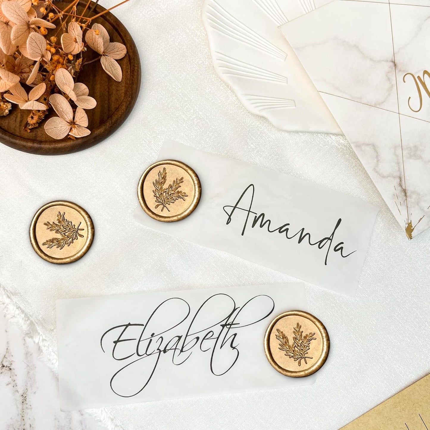 100Pcs Wax Seal Stickers Handmade Envelope Seals Self Adhesive Wax Stickers for Wedding Party Invitations, Envelope, Gift Wrap, Christmas(Rosemary Style, Bronze)