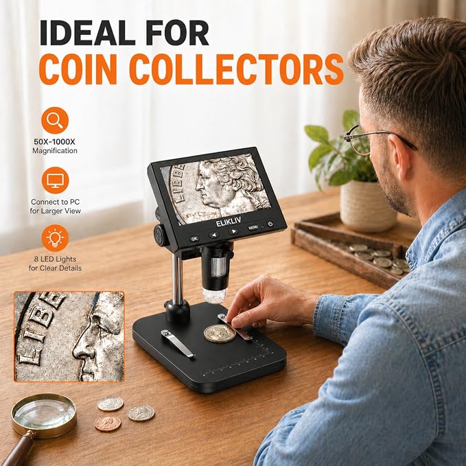 Elikliv Coin Microscope, 4.3'' LCD Digital Microscope 1000x, Coin Magnifier - Image 8