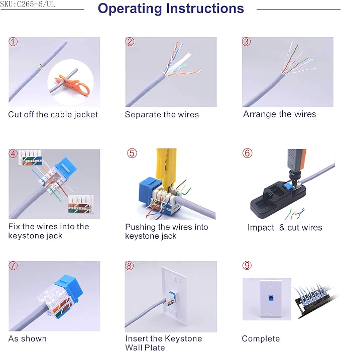VCE UL Listed 10Gbps Cat6 Keystone Jack Insert 25-Pack, 90 Degree Punch Down - Image 9