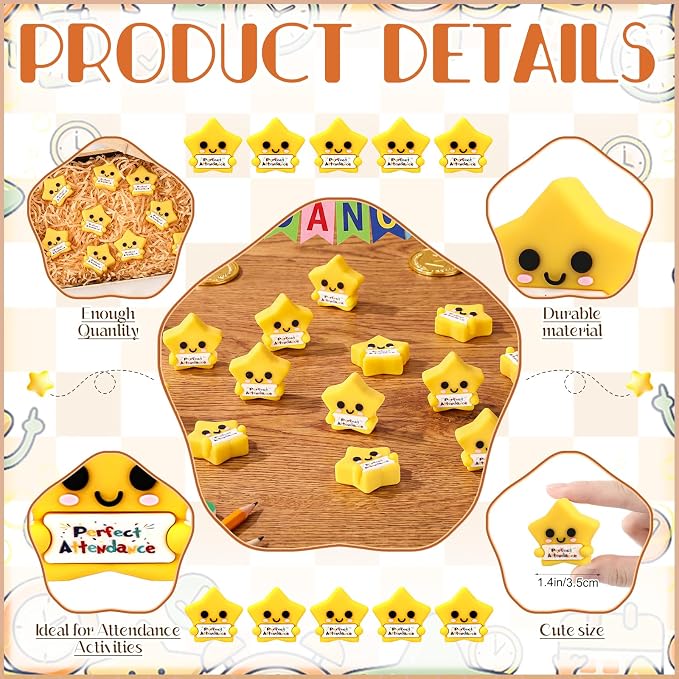 Skylety 25 Pcs Perfect Attendance Resin Star, Perfect Attendance Awards - Image 2