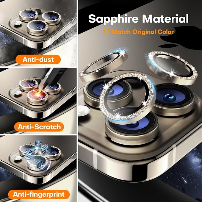 for iPhone 15 Pro/15 Pro Max Camera Lens Protector, Tempered Glass Screen - Image 3