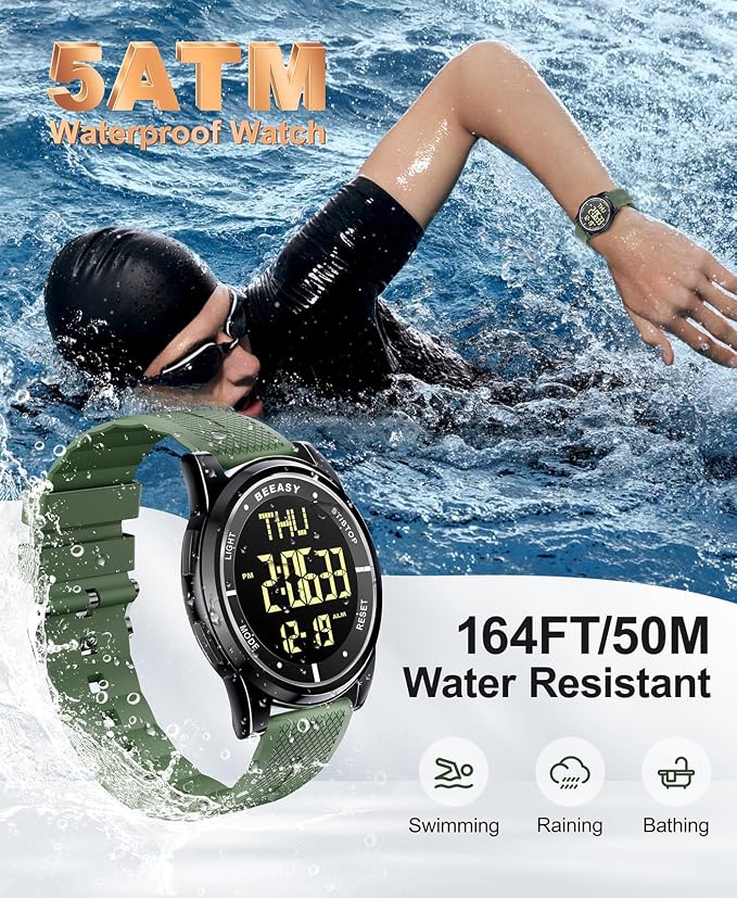 Beeasy Digital Watch for Men Women, 50M Waterproof, Ultra-Thin & Lightweight - Image 2