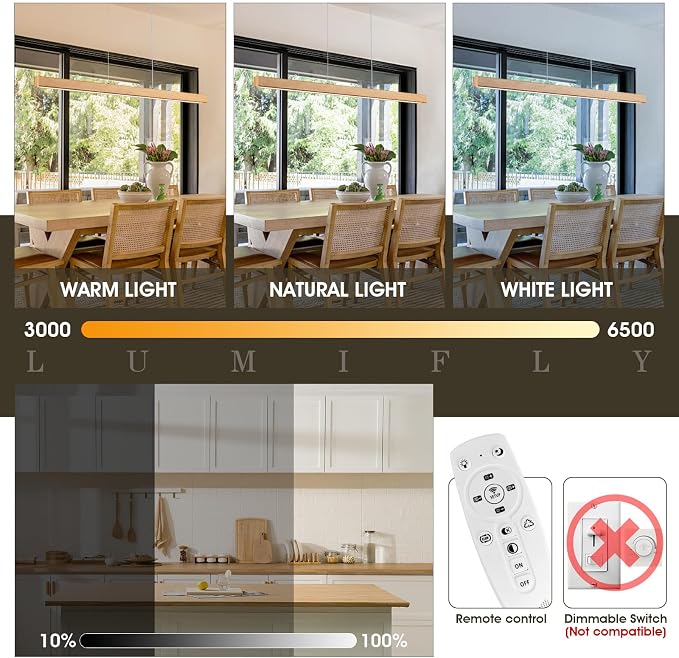 39" Linear Pendant Light Wood Grain Led Linear Pendant Light Fixtures Ceiling - Image 5