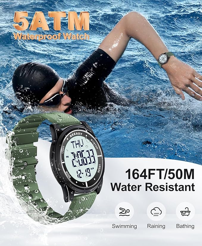 Beeasy Digital Watch for Men Women, 50M Waterproof, Ultra-Thin & Lightweight - Image 2