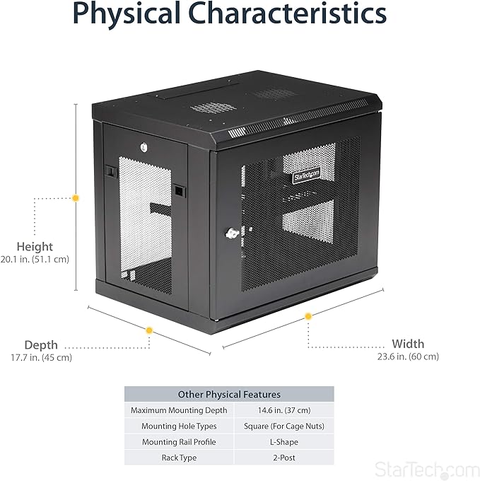 StarTech.com 2-Post 9U Wall Mount Network Cabinet w/ 1U Shelf, Ships Fully - Image 5
