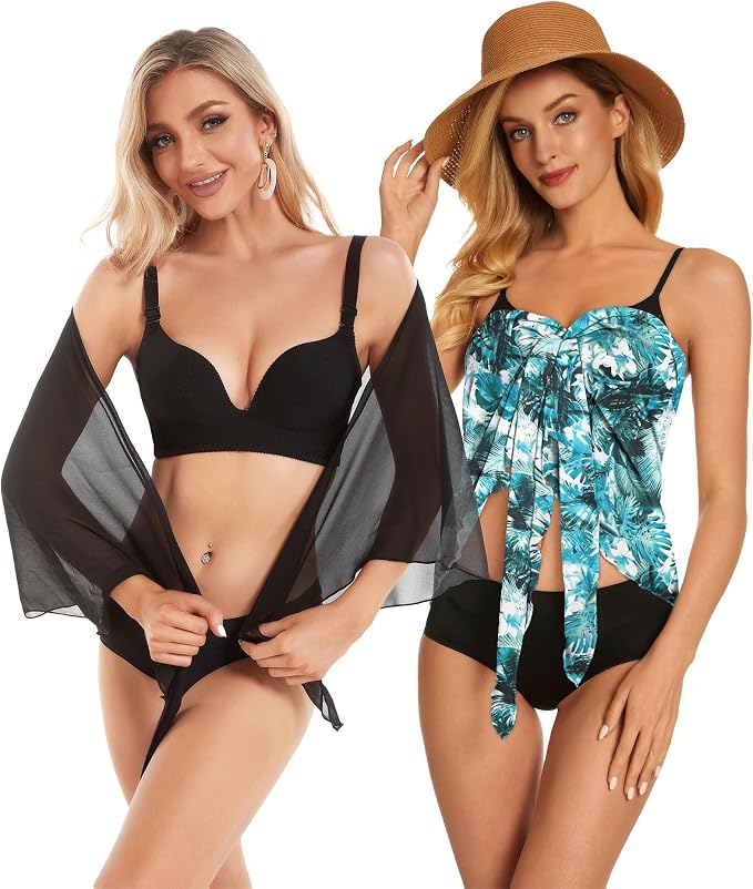 CHICGAL 2 Pieces Women Beach Sarong Bathing Suit Wrap Skirt Sheer Bikini - Image 2
